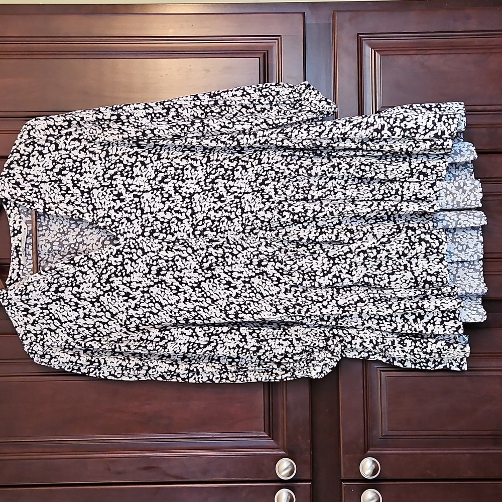 Zara Printed Mini Swing Dress 3/4-sleeve Tiered V-neck Size S 5216/251/064